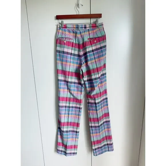Vintage Polo Ralph Lauren Plaid Madras Golf Pants W 29 High Waist Classic Prep